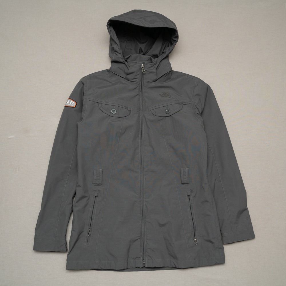 The North Face Jacket Womens M Gray Hooded Belted HyVent Waterproof Coat CX65